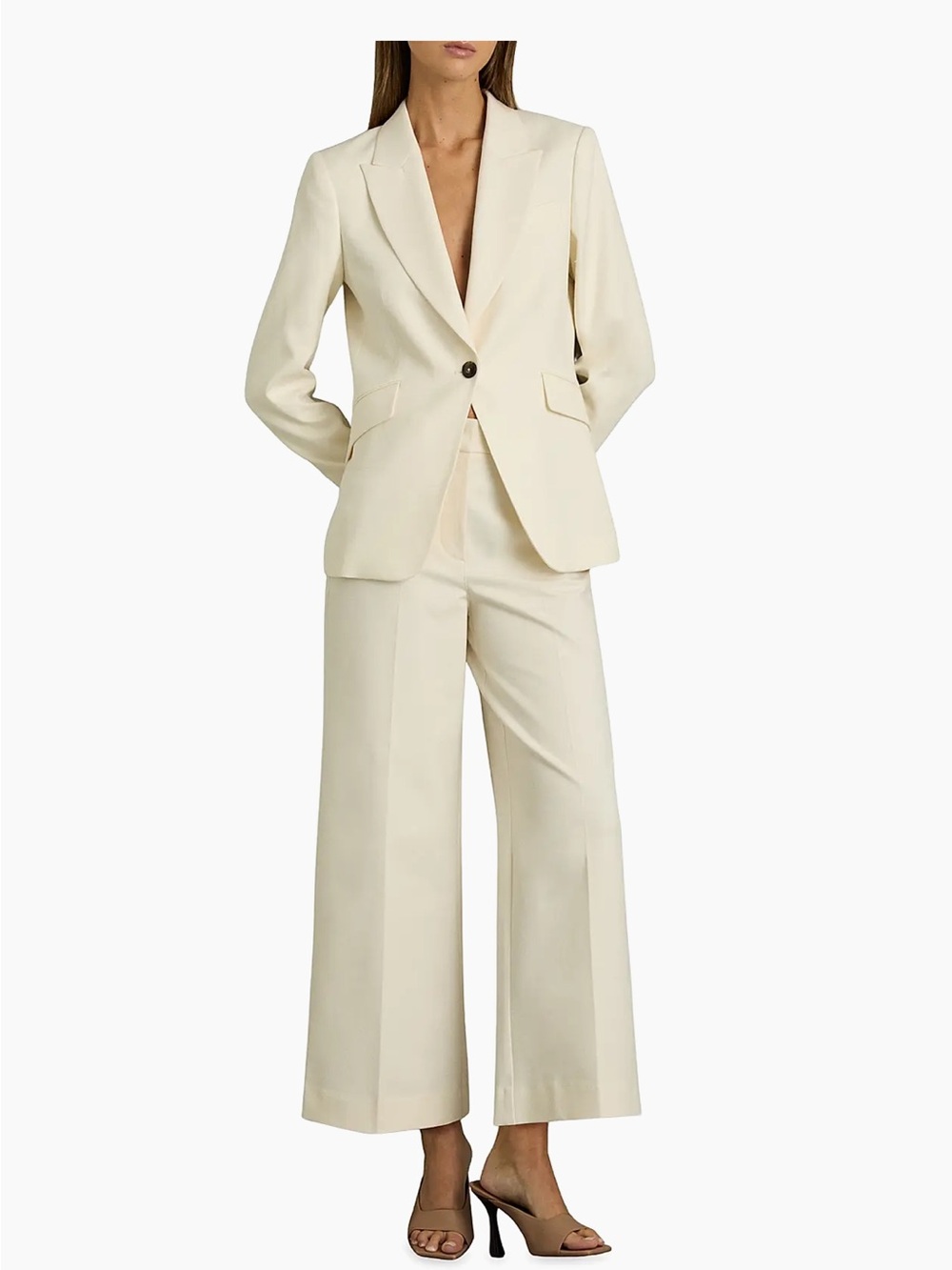 Reiss Cream Wide-Leg Cropped Trousers